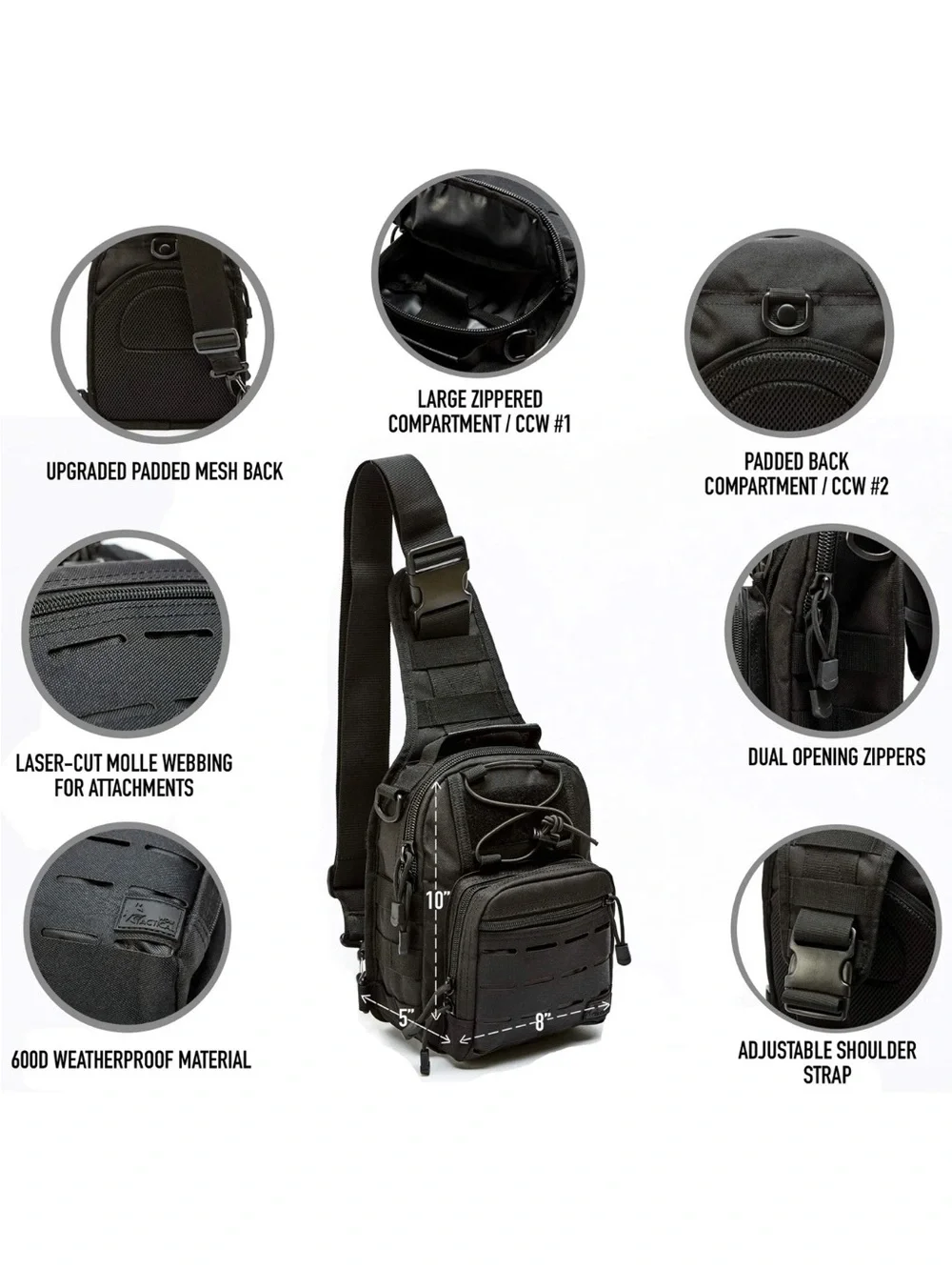 Wolf Tactical Edc Sling Bag - Concealed Carry Sling Pack Laser-Cut Molle